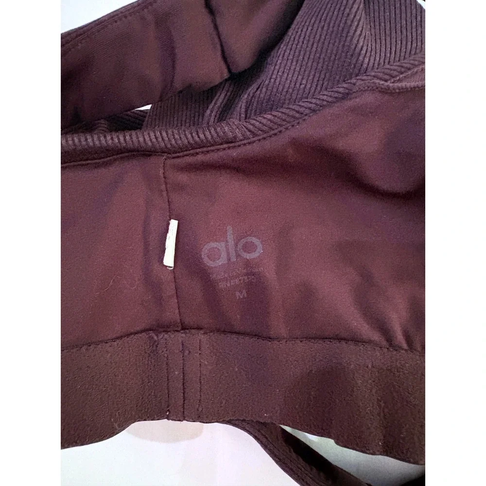 alo Yoga Elevate Dark Plum Ribbed Cross-Over V-Neck Workout Tank Top M